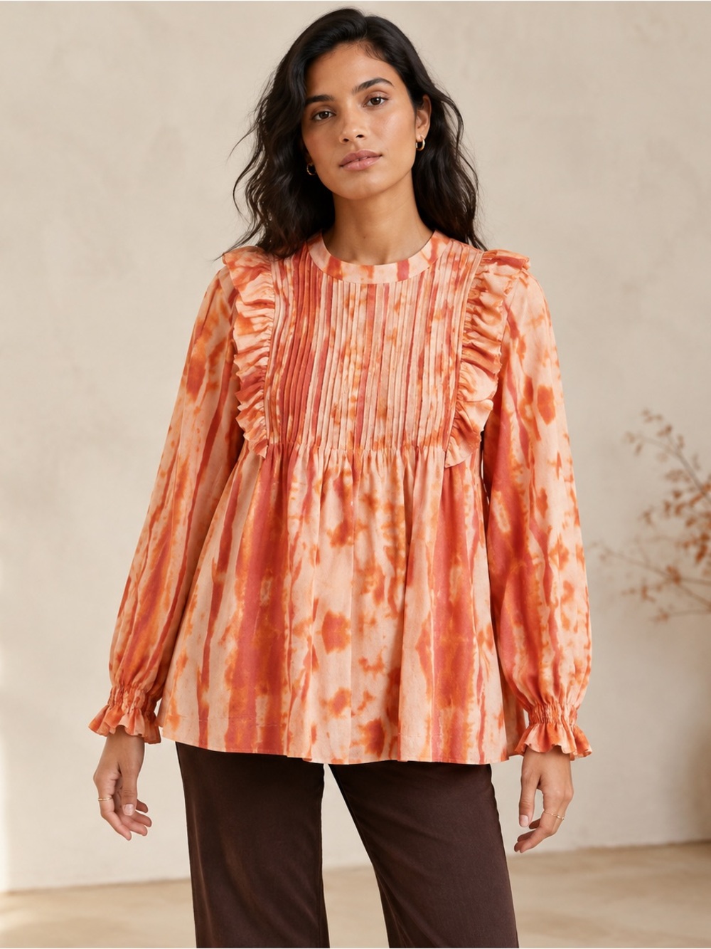 Anthropologie Samant Chauhan Ruffle Pintuck Blouse Boho Dopamine Artsy
